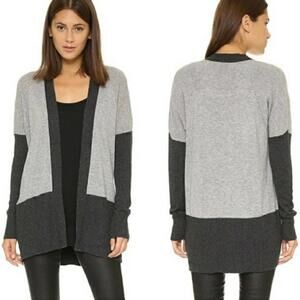 Vince 100% Cashmere Colour Block Open Cardigan Sweater, size small, gray